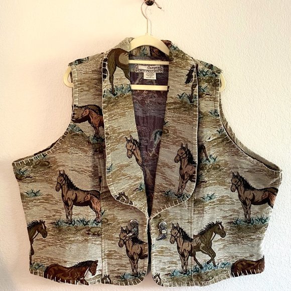 Vintage Western Horse Tapestry Vest - Picture 2 of 6